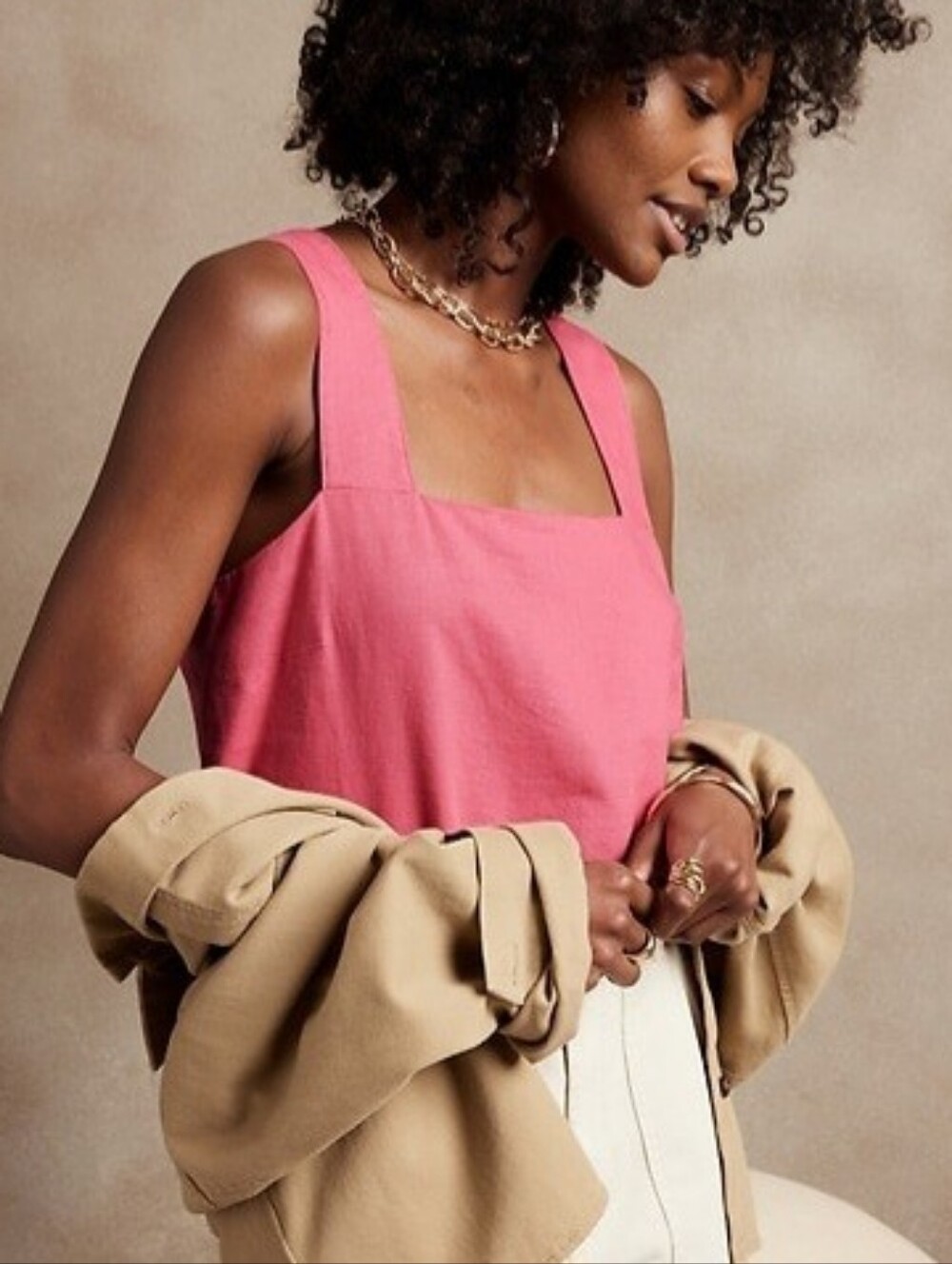 Banana Republic Factory Linen-Rayon Tank Camp Pink Size S